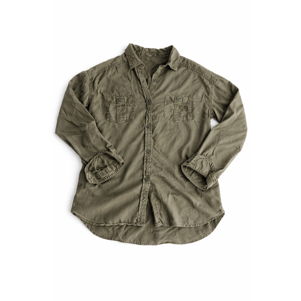 prAna women's long sleeve utility shirt in military green Sz S normcore workwear